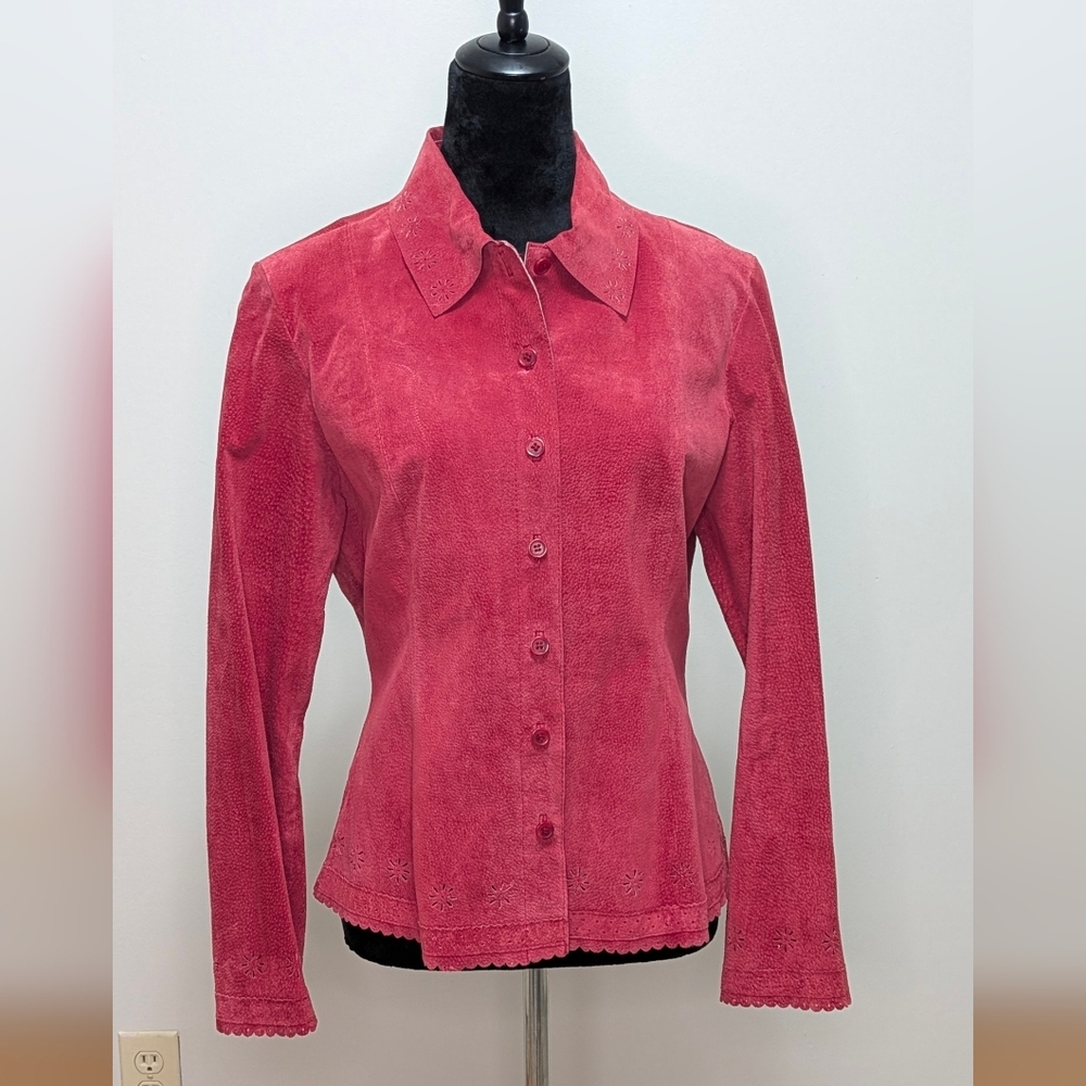 VTG A.M.I Suede Red Leather Button Down Shirt Sz M Retro, Cowgirl, Western